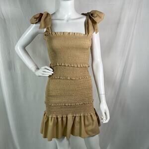HYFVE Tan Smocked Ruffle Mini Dress Size Large